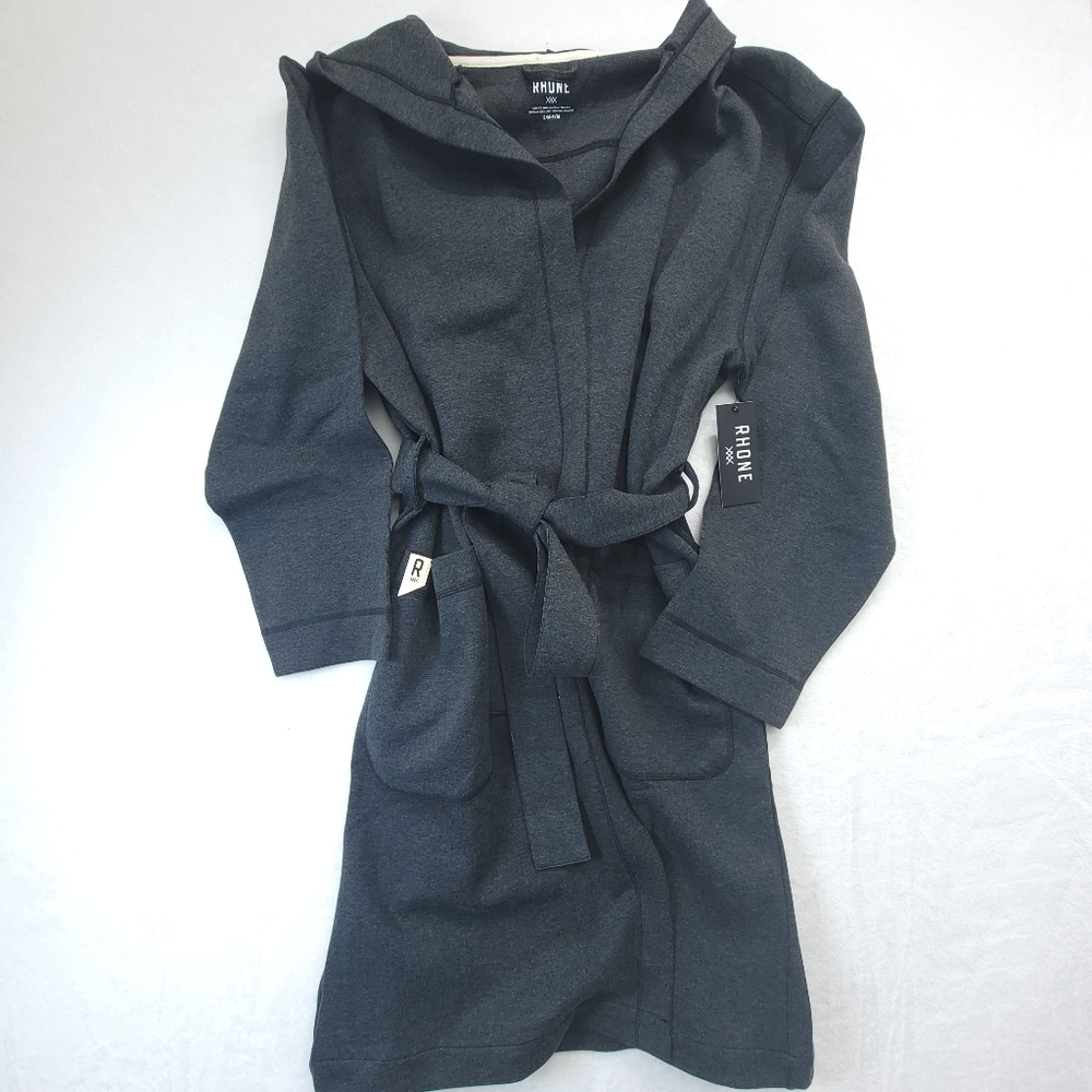 NWT Rhone Heritage Midweight Robe BlackHeather W/Hood Relaxed Fit Sz S/M $168